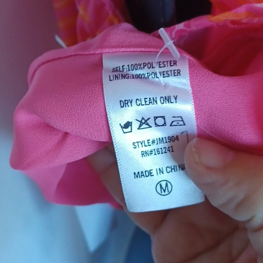 J. Marie Pink Orange THE EMMIE Maeve RUFFLE TOP, Lined, M, 19